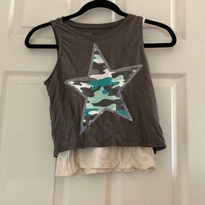 Justice Active Grey Tank Top with Teal Camo Star | Size 12